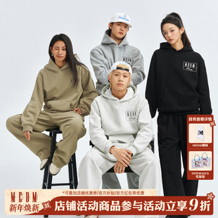 休闲套装 MEDM花体字刺绣连帽卫衣男cleanfit加厚抓绒弯刀卫裤 美式