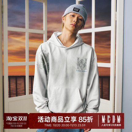 MEDM 做旧印花连帽卫衣2026秋季新潮牌美式复古套头帽衫男女同款