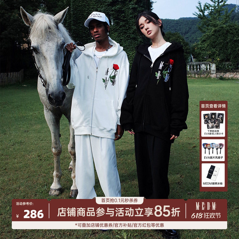 MEDM 21FW玫瑰刺绣开衫卫衣男女春秋季新款情侣装宽松潮流ins外套