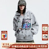 潮流刺绣男女休闲帽衫 MEDM 满印手绘星星加绒保暖连帽卫衣美式 冬