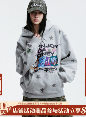 MEDM 满印手绘星星加绒保暖连帽卫衣美式潮流刺绣男女休闲帽衫冬