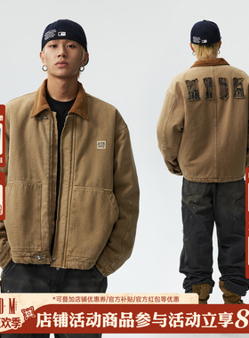 MEDM 毛边贴字飞机扣底特律加棉夹克秋冬美式休闲翻领棉衣棉服男