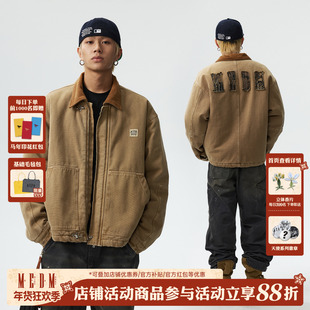 MEDM 毛边贴字飞机扣底特律加棉夹克秋冬美式休闲翻领棉衣棉服男