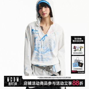 天使狗狗图案印花轻薄休闲连帽T恤可爱风上衣女款 MEDM 演奏乐器