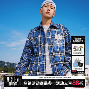 翻领衬衫 衬衣宽松长袖 蓝色格子字母刺绣珍珠休闲开衫 MEDM2025新款