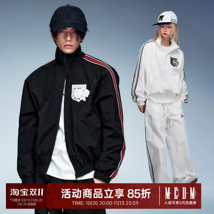 MEDM 玫瑰花盾牌标拼织带梭织夹克撞色潮牌穿搭立领外套男女同款