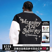 夹克外套 男女宽松长袖 MEDM撞色拼接钉珍珠休闲立领棒球服秋季 美式