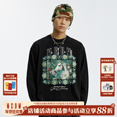 T恤26新款 MEDM 彩色花卉印花贴布休闲圆领长袖 潮流宽松情侣上衣春