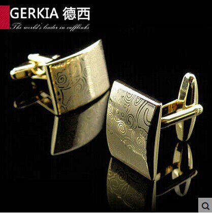 新款【正品】德西 高端系列 镀18K金色镭射袖扣 男士法式衬衫袖钉