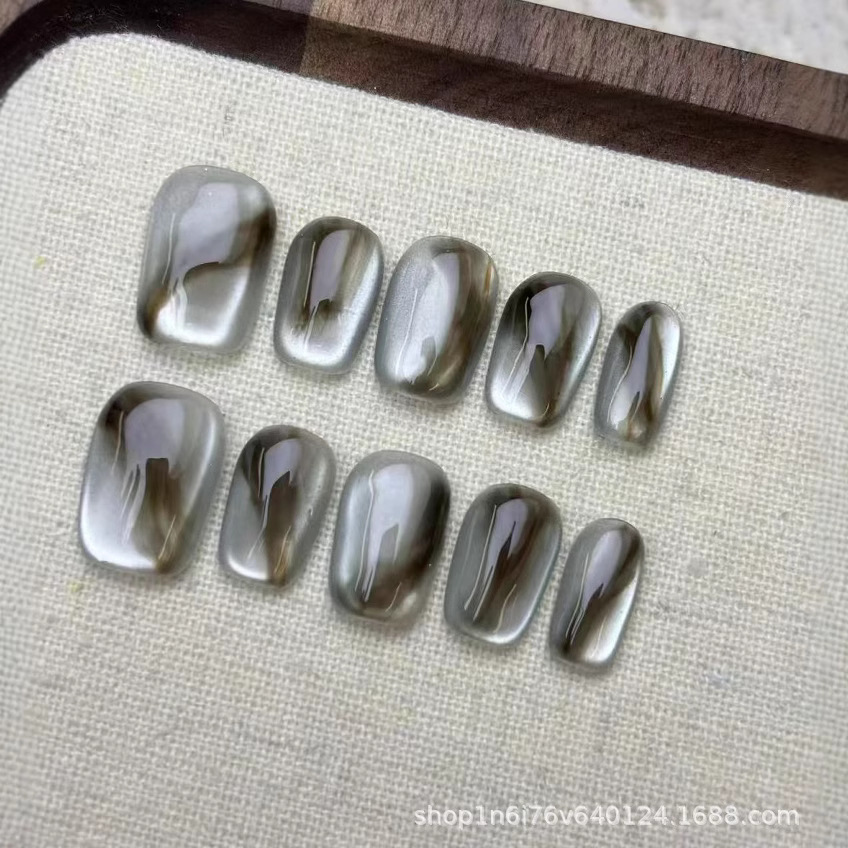 【浓墨重彩】纯手工穿戴甲猫眼晕染高级显白甲片可拆卸批发