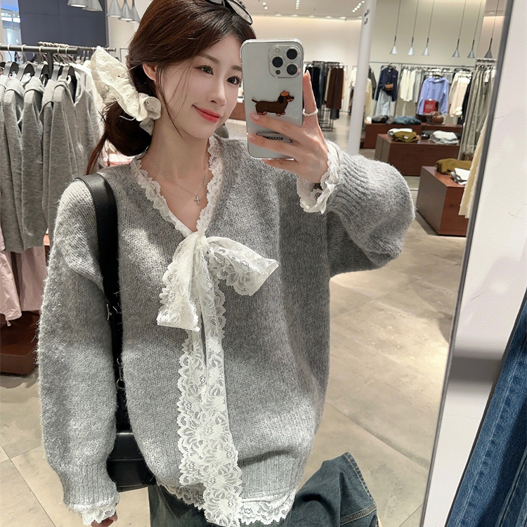 秋冬装蕾丝可爱时尚百搭孕妇毛衣外套宽松加厚慵懒风套头针织衫女