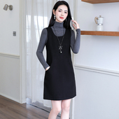 宽松大码 圆领纯色百搭背心连衣裙 新款 无袖 毛呢裙马甲打底秋冬季