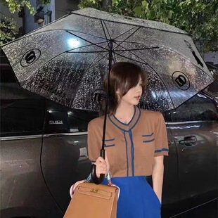 透明雨伞大号街拍伞女网红小香风双C长柄伞自动伞定制logo包邮