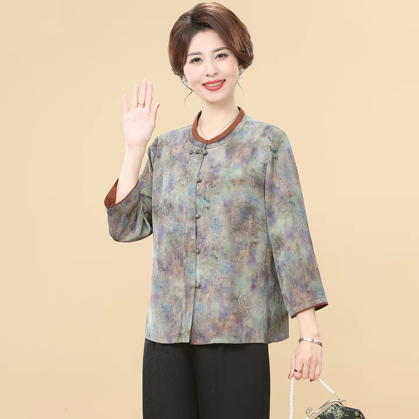 中老年新中式夏装妈妈时尚衬衫女夏季宽松高贵薄衬衣秋之歌唐装女