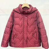 加厚Q95015冬90白鸭绒老年人女棉服阔太太棉衣短款 妈妈羽绒服外套