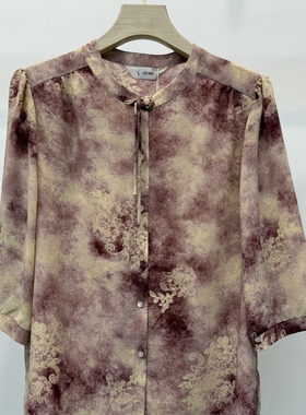 Q35085中老年女装新中式奶奶真丝衬衫夏季妈妈装国风宽松T恤上衣