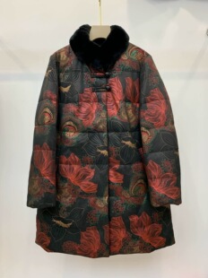 Q94048羽绒服女中长款妈妈冬装加厚外套奶奶白鸭绒真獭兔毛秋之歌