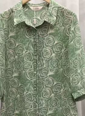 Q35086妈妈夏装新款七分袖老年人衬衣60岁70奶奶花色衬衫秋之歌