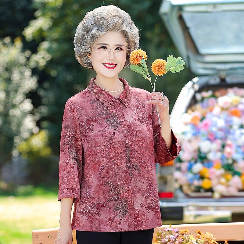 Q35034秋之歌2026新款中老年人夏装女妈妈高档衬衫老太太奶奶上衣