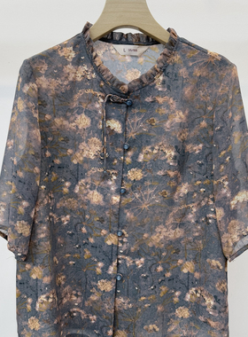 Q35088中老年人妈妈夏装衬衫女老太太盘扣唐装上衣奶奶装夏季衬衣