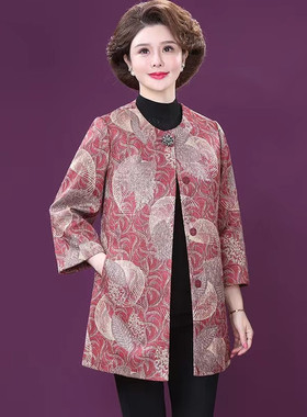 2025秋之歌Q13017春季新款时尚中老年印花风衣大码洋气妈妈款休闲