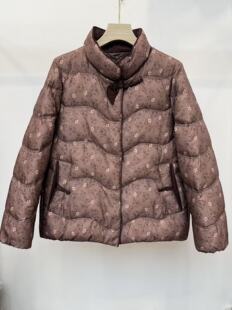 丝瑞sr-050妈妈小碎花复古羽绒服短款上衣奶奶保暖立领白鸭绒外套