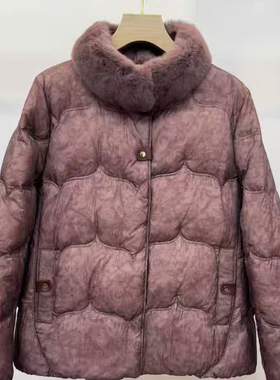 獭兔毛白鸭绒新款羽绒服妈妈装外