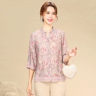 秋之歌Q34104棉麻衬衫女短袖夏新款高端苎麻小衫中年妈妈宽松大码