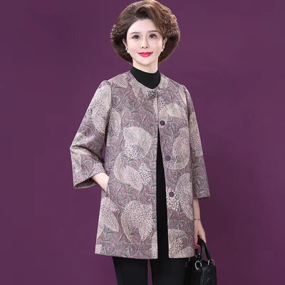 风衣秋之歌妈妈款印花风衣