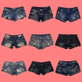 短裙 辣妹牛仔短裤 C18古着vintage美式 复古千禧Y2K废土风低腰大码