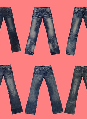 古着vintage美式复古Y2K千禧涩谷中低腰水洗做旧朋克牛仔喇叭裤1