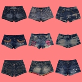 古着低腰复古千禧y2k水波纹破洞水洗牛仔短裤 vintage 涩谷骷髅