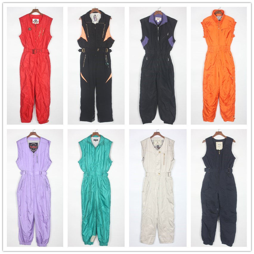 L1古着vintage户外滑雪服单板双板连体女防水冬季保暖无袖滑雪裤