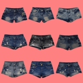 C11 裙 古着欧美复古辣妹Y2K涂鸦嬉皮废土磨破水波纹低腰牛仔短裤