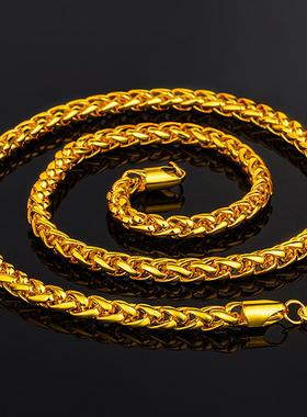 镀黄金项链男潮越南沙金马鞭链情侣款网红道具龙骨链子粗久不掉色