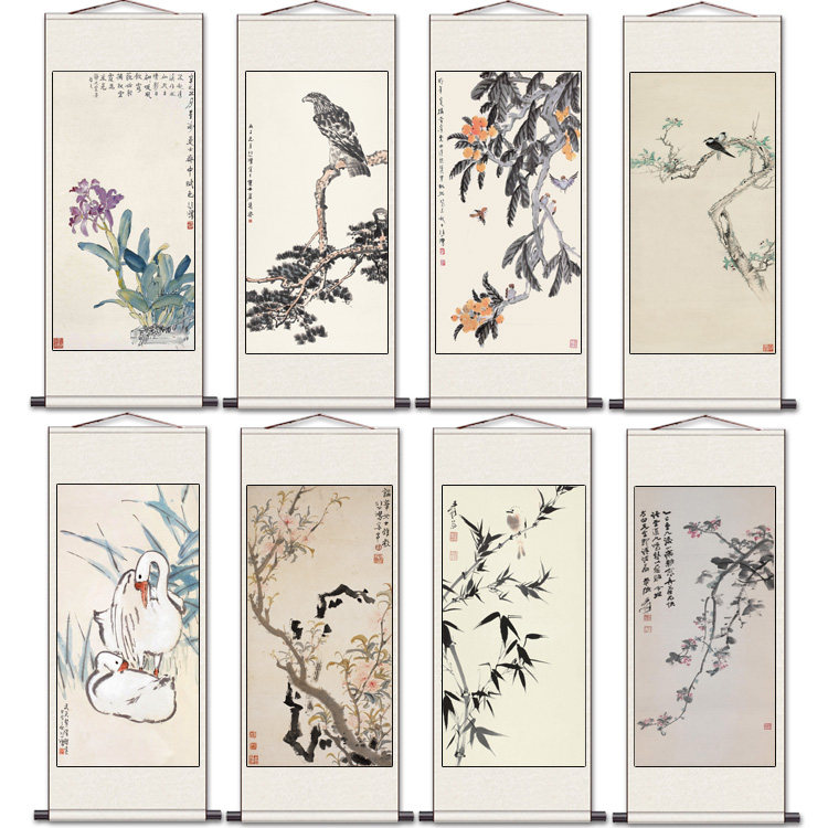 徐悲鸿兰花花鸟复古绢布画可定制装饰名家字画酒店挂画风水画丝绸