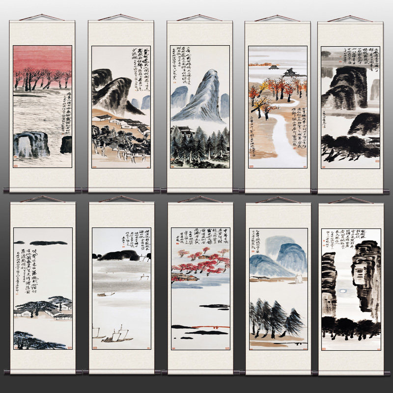 齐白石国画真迹荷花图古代山水国画真迹荷花图复制品微喷宣纸装饰