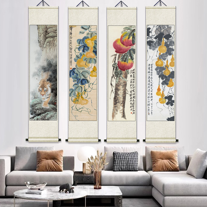 齐白石福寿双全送礼客厅挂画卷轴字画仿古名家书房装饰壁画风水画