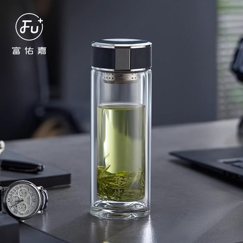 富光FU+纯钛双层玻璃杯便携车载杯子泡茶杯男士高档礼品抗菌水杯