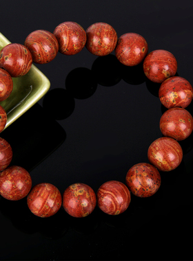 正宗泗滨砭石手链天然泗水红砭石圆珠手串调理手腕舒筋通络男女款