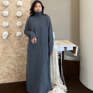 BENYI针织高领连衣裙长裙女2025冬款 牦绵羊毛保暖休闲2503