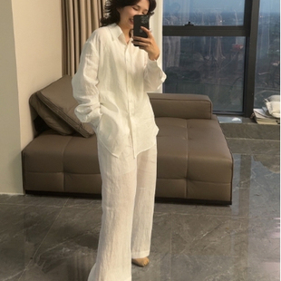 BENYI:2026早春新款度假宽松休闲老钱风亚麻上衣加裤子套装