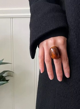欧美简约晕染咖色树脂戒指 春夏个性叠戴食指戒指