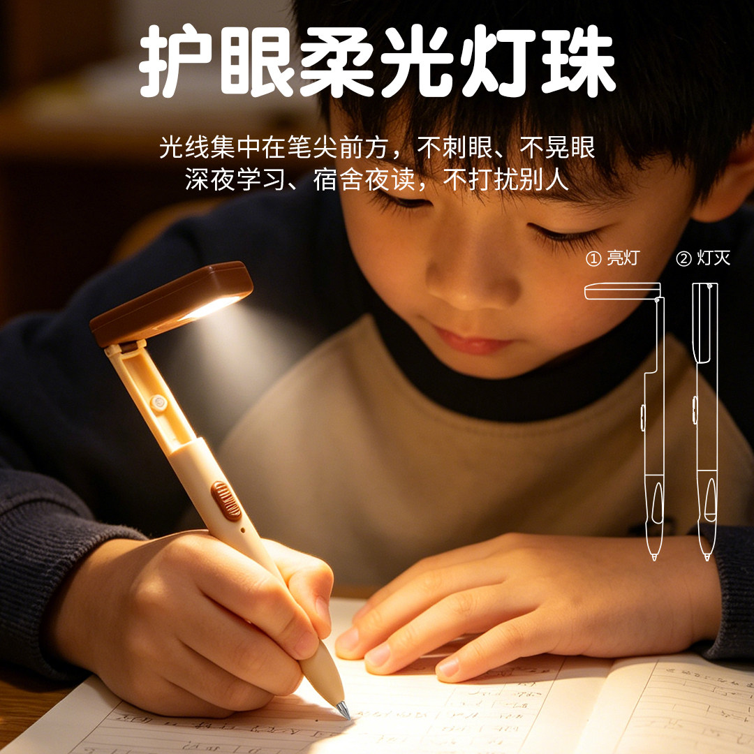 小夜灯中性笔黑科技发光伴读灯笔正姿握笔速干顺滑学生刷题笔子弹头高颜值创意小学初中生创意网红文具