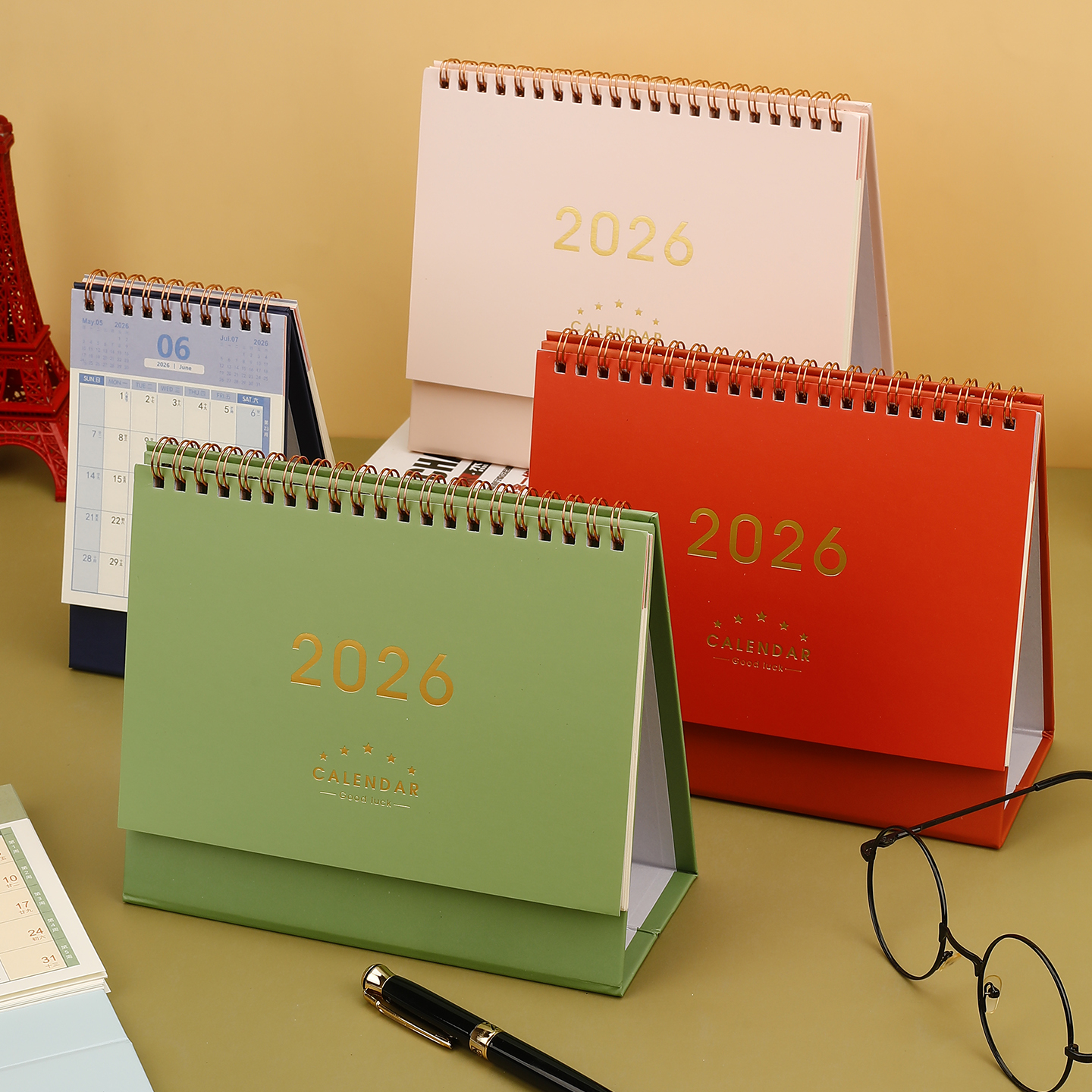 喜联2026跨年简约烫金台历