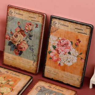 梦落花布面本创意复古欧式学生用记事本加厚彩页硬面笔记本日记本子横线彩页本手账本布面笔记本