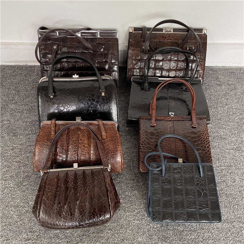 Vintage日本中古绝版稀有皮包拼接海皮包古董包手拎包