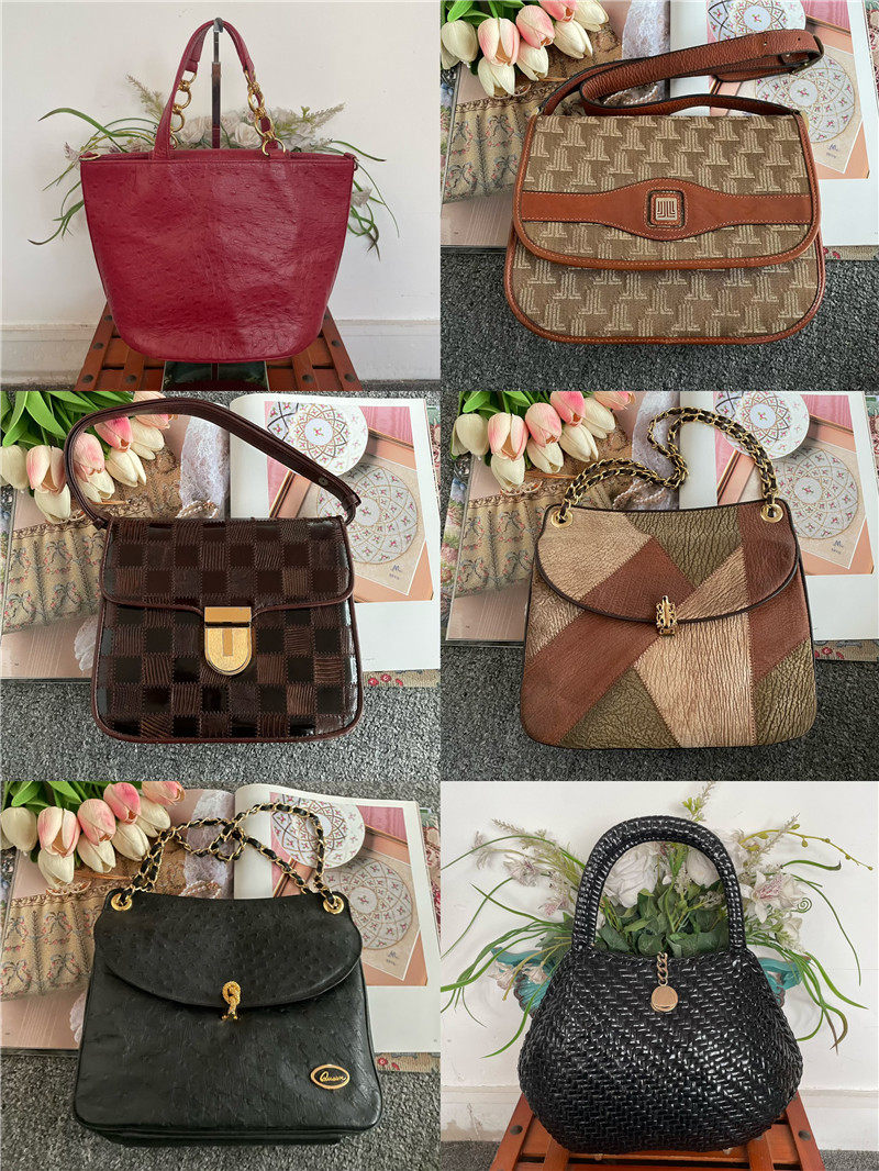 Vintage日本制稀有皮拼接真皮中古包手工藤编包手拎包单肩斜跨包