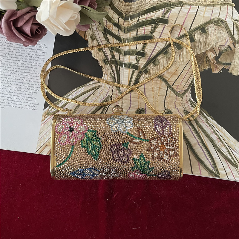 日本回流Vintage金属水钻天然猫眼石古董包晚宴包斜跨包