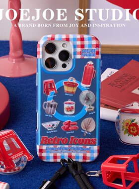 JOEJOE原创红白蓝二合一磁吸手机壳适用苹果iPhone15/14Pro/16ProMax保护套Magsafe支架胶凳复古怀旧港式高级